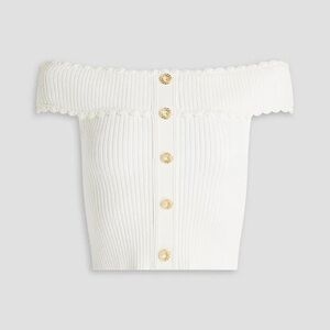Sandro Off-The-Shoulder Cropped Button-Embellished Ribbed-Knit Top Size 1